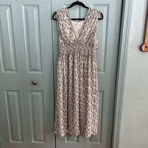 Max Studio Floral Cottagecore Babydoll Sleeveless V-Neck Midi Dress XL Ruched